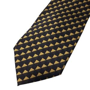 DiMaggio Mens Silk Tie Navy Blue Gold Geometric Pyramid Pattern Hand Made Korea